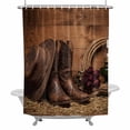 thumbnail image 2 of Cowboy Boots Hats Shower Curtain for Bathroom Decor, Red Rose Retro Farmhouses Wood Western Waterproof Fabric Shower Curtain, 72"x84" Set with 12 Hooks, 2 of 9