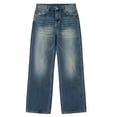 thumbnail image 4 of Nmnitkp Jean Men's Pants Retro Washed Baggy Wide Leg Jeans, Loose Straight Leg Denim Pants, Casual Streetwear Trousers with 5 Pockets for Daily Wear Blue,XL, 4 of 8