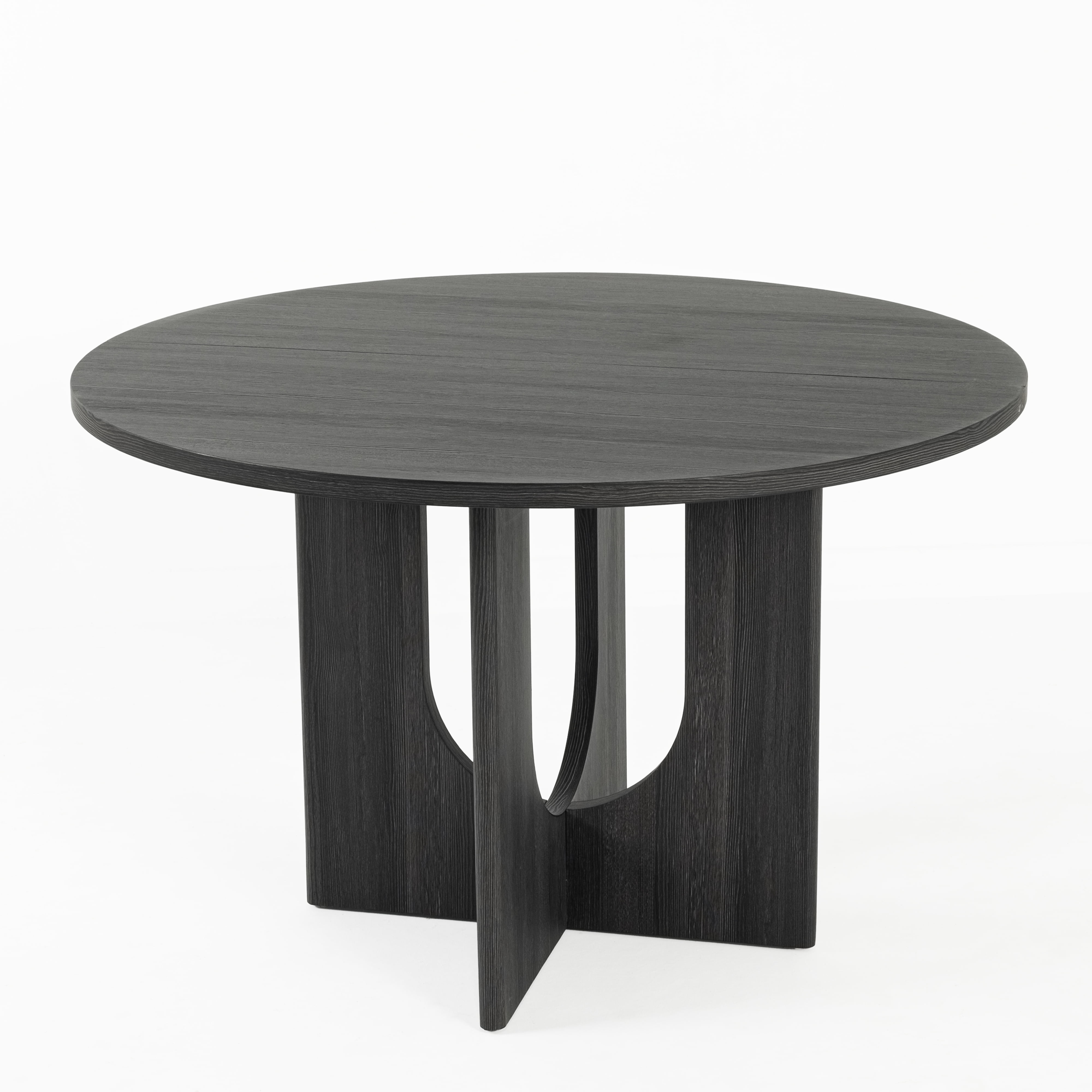 Leovanni Modern 47" 5-Piece Solid Wood Round Dining Table Set with 4 Upholstered Chairs, Pedestal Base Kitchen & Dining Room Set, Dark Gray