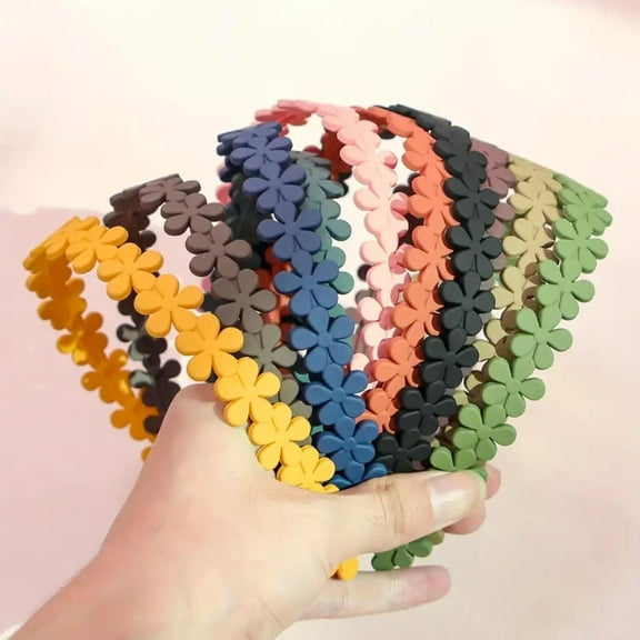 LinYooLi Plastic Flowers Headbands for Women and Girls, 10 Pcs Floral Headband with Teeth Thin Head Bands Combing Hairbands Hair Accessories for Teens Toddlers