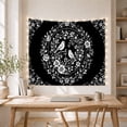 thumbnail image 5 of Two Birds Perched on Branch in Wreath Against Black Background, Mystical Folk Art for Nature Lovers, Botanical Line Art Decor, Anniversary Gift, Tapestry Wall Hanging for Bedroom and Living Room, 5 of 7