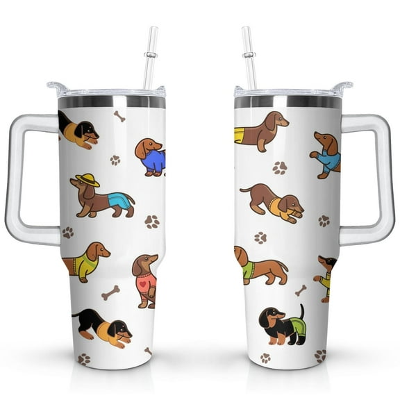 Cute Canine Design 40oz Water Bottle - BPA Free Dog Lovers Tumbler with Handle & Straw - Gift for Women Coffee Mug