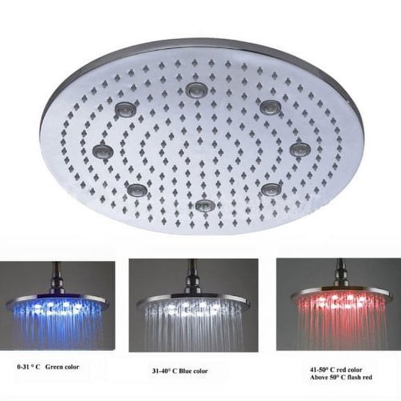 Cascada 16 Inch Ceiling Mount Round Rainfall LED Shower Head, Stainless Steel ((Without Shower Arm)