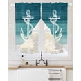 thumbnail image 2 of Nautical Anchor Teal Green Swag Valances for Windows, Coastal Ocean Ombre Striped Rod Pocket Sheer Valances for Large Windows, Swag Toppers Light Filtering for Kitchen Living Room 2 Panels 36''x63'', 2 of 5