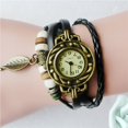 thumbnail image 1 of On Sale! Mothers Day Gift for Grilfriend Womens Watches ,Women Children Retro LeatherWinding Bracelet Leaf Pendant Watch,Black Buy 2 Save 10%, 1 of 2