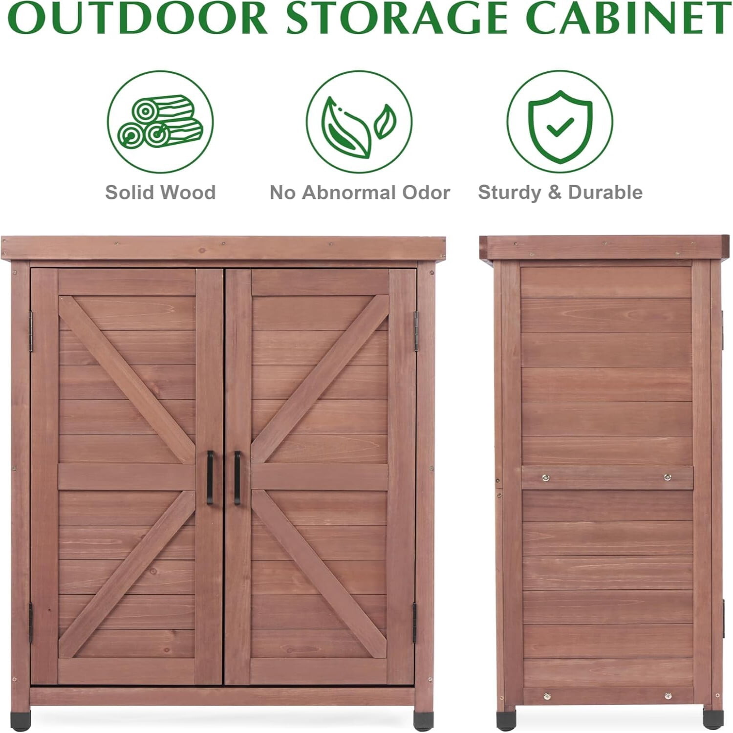 Easy4Home Wooden Outdoor Storage Cabinet with Metal Top Potting Bench Table Garden Workstation, Dark Brown