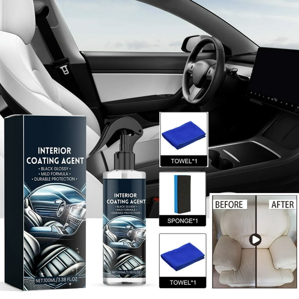 Limpiador de interiores de coche, spray de detalles sin agua con esponja, quitamanchas para tapicería, restaurador de salpicadero, limpiador de superficies, 100 ml para limpieza interior de coches