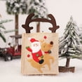 thumbnail image 4 of Yuarrent Bolso de Papá Noel, hermoso saco portátil, bolsa de dulces, adornos navideños de lino resistentes al desgaste con asa, gran capacidad Kits de decoración para fiestas Antler El Anciano Yuarrent HA069780-03, 4 of 6
