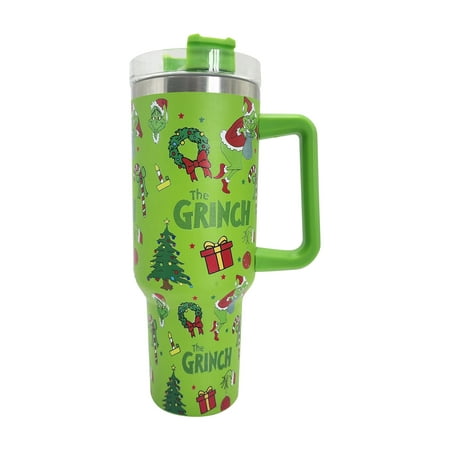 

Safeydaddy 40 oz Tumbler with Handle Stainless Steel Vacuum Insulated Tumbler with Lid and for Water Iced Tea or Coffee Smoothie and More Grinch Tumbler G