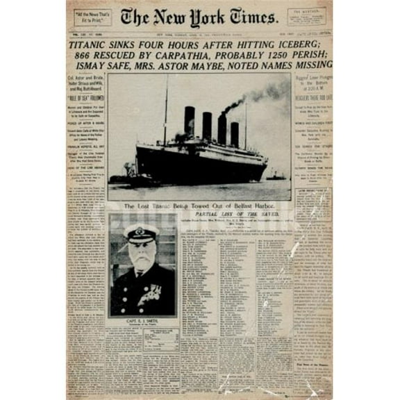 Posterazzi Titanic Newspaper Poster Print - 36 x 24 in.