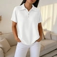 thumbnail image 4 of Nmnitkp Women's Waffle Knit Collared Henley Shirt, Short Sleeve Button Placket Casual Top, Loose Fit Solid Color T-Shirt for Summer Daily Wear Office Workout, Multiple Colors Available White,M, 4 of 5