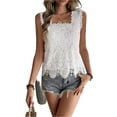 thumbnail image 2 of Summer Tops for Women Trendy Lace Crochet Embroidery Crewneck T Shirts Dressy Casual Short Sleeve Elegant Work Blouses, XL, 2 of 6
