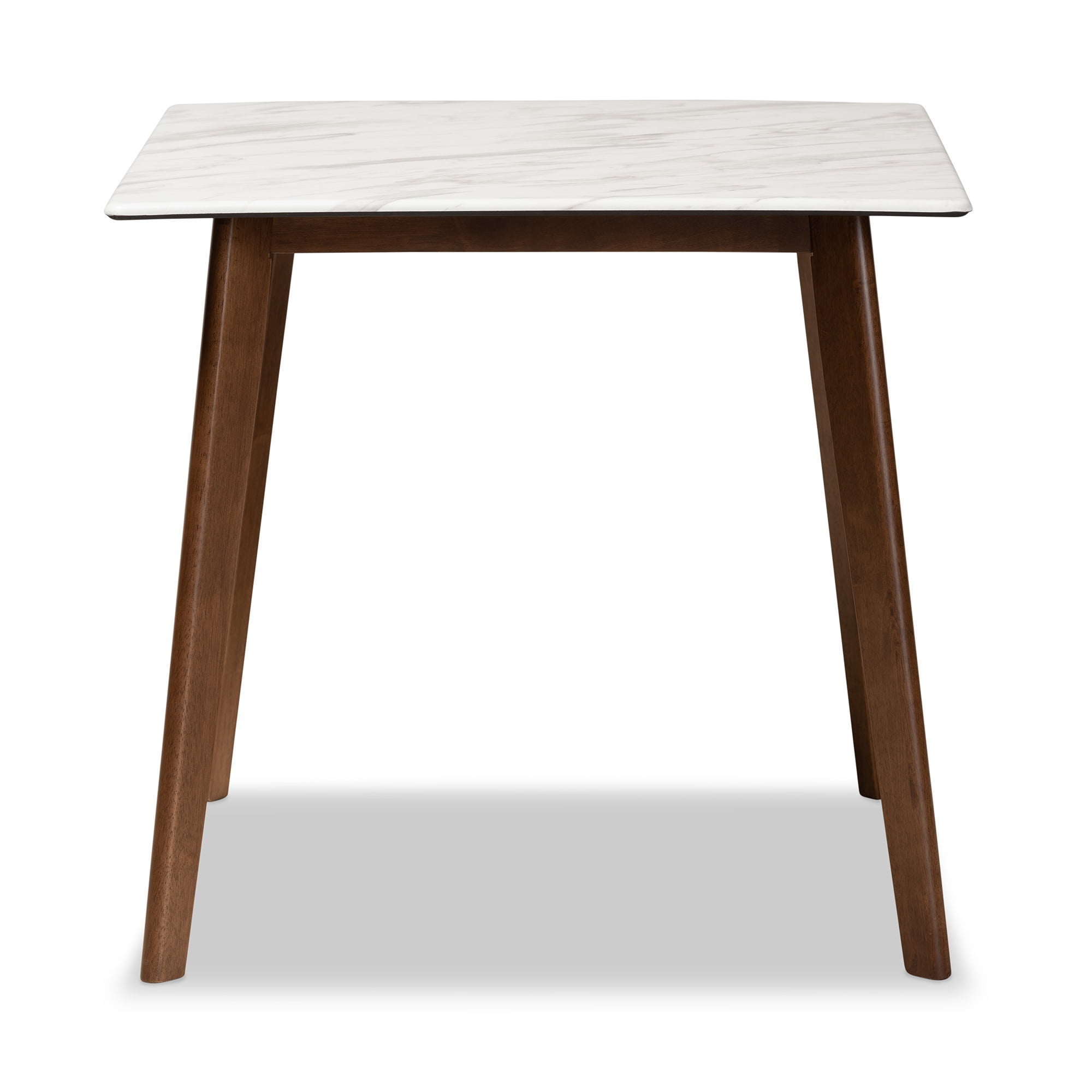 Baxton Studio Select Indoor Mid-Century Square Marble Dining Table, Walnut Brown/White