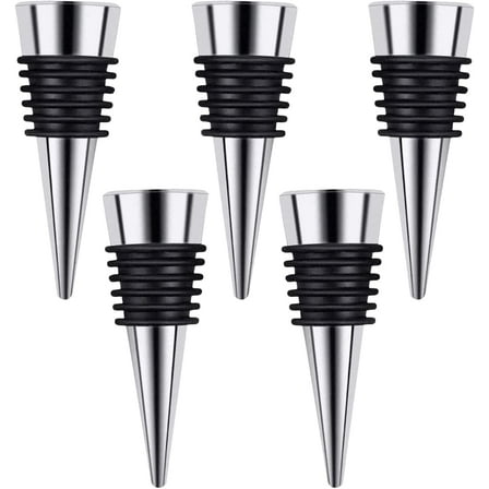 5 Pcs Wine Stoppers for Wine Bottles, Stainless Steel Wine Bottle Stopper, Reusable Wine Saver for Kitchen Bar Wedding, Keep Wine Fresh