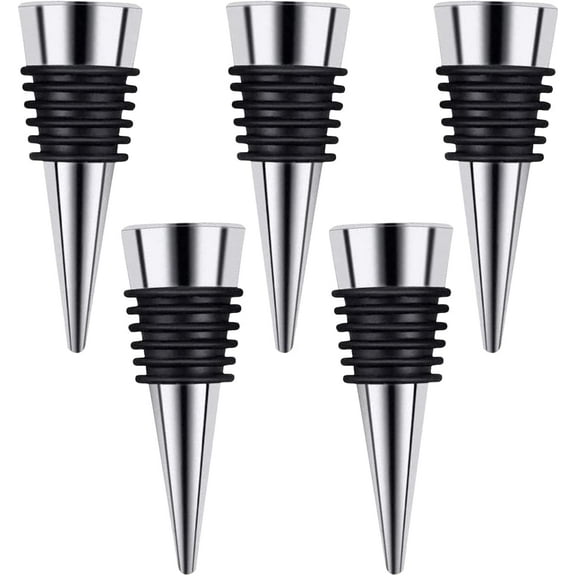 5 Pcs Wine Stoppers for Wine Bottles, Stainless Steel Wine Bottle Stopper, Reusable Wine Saver for Kitchen Bar Wedding, Keep Wine Fresh