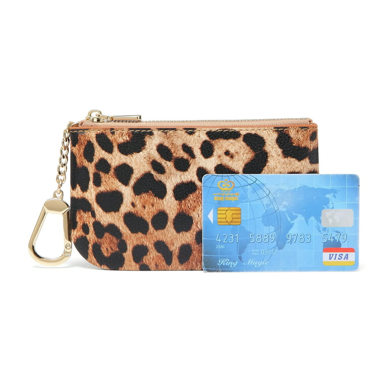Daisy Rose Luxury Coin Purse Change Wallet Pouch for Women - PU Vegan  Leather Card Holder with Oversized Metal Keychain and Clasp - Grey Leopard