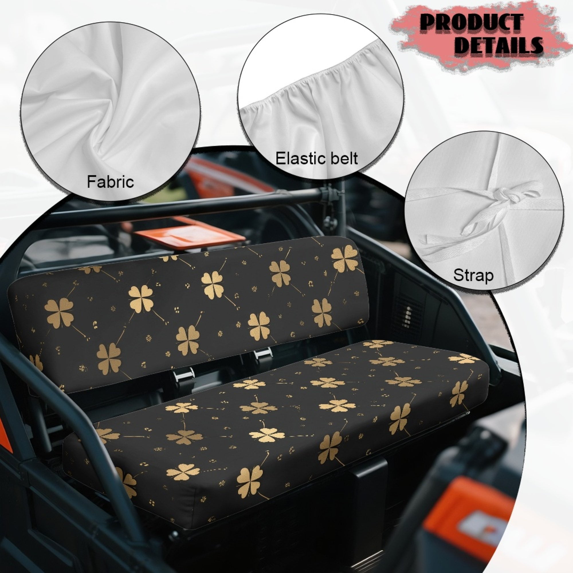 ZIATUBLES UTV Front Seat Covers 2-Piece Set, Compatible with Kawasaki Mule 3000 3010 3020, Wear-Resistant Polyester Replacement Protector, Black Clover Print St. Patrick's Day Decor Acccessory