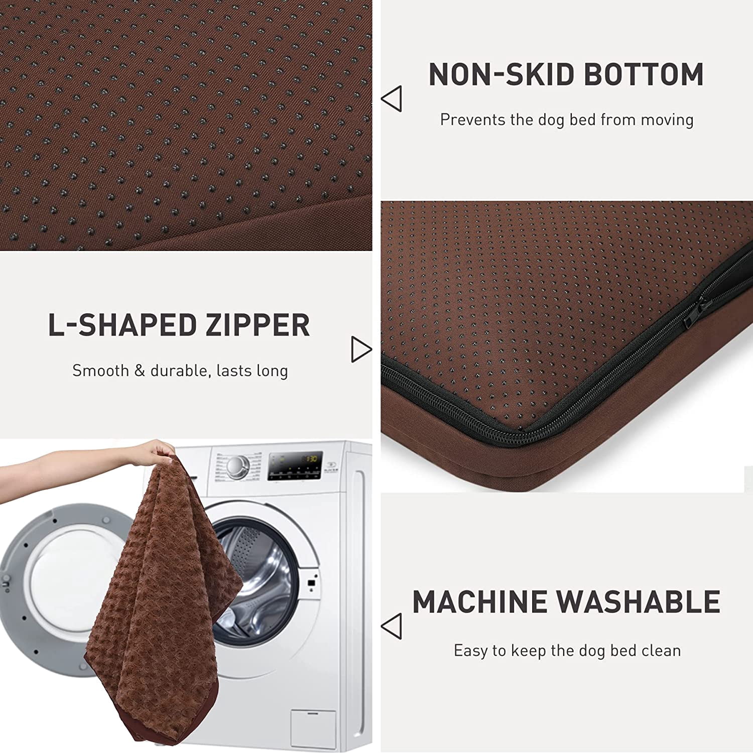 Dog Crate Bed Waterproof Dog Beds for Medium Pets Rose Velvet Soft Fluffy Washable with Removable Cover & Anti-Slip Bottom, 29 x 18 Inch, Brown