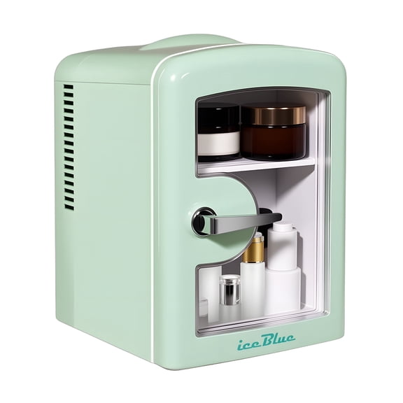 iceBlue 4L Makeup Refrigerator, Valentine's Day gift Mini Fridge for Cosmetics and Drinks, Car/Home Use (Green), Transparent Window and Chrome Handle