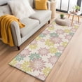 thumbnail image 2 of Spring Flower Runner Rugs 2x6 ft Country Pink Yellow Green Flower Retro Linen Texture Washable Hallway Rugs Non-Slip Floor Mats Absorbent Carpet Bedside Runners for Bedroom Kitchen Bathroom Laundry, 2 of 9