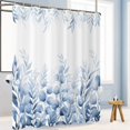 thumbnail image 3 of Blue Leaf Shower Curtain, Blue Watercolor Eucalyptus Leaves Botanical Plants Bathroom Curtain Waterproof Fabric Machine Washable with Hooks, 36" Wx72 L, 3 of 6