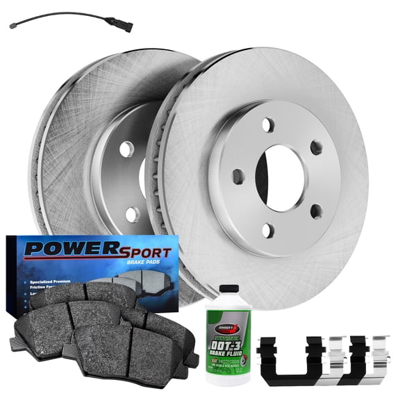 Power Sport Rear Brakes and Rotors Kit |Rear Brake Pads| Brake Rotors and Pads| Semi-Metallic Brake Pads and Rotors| Hardware Kit and Sensor Wire BLB1.35052.53