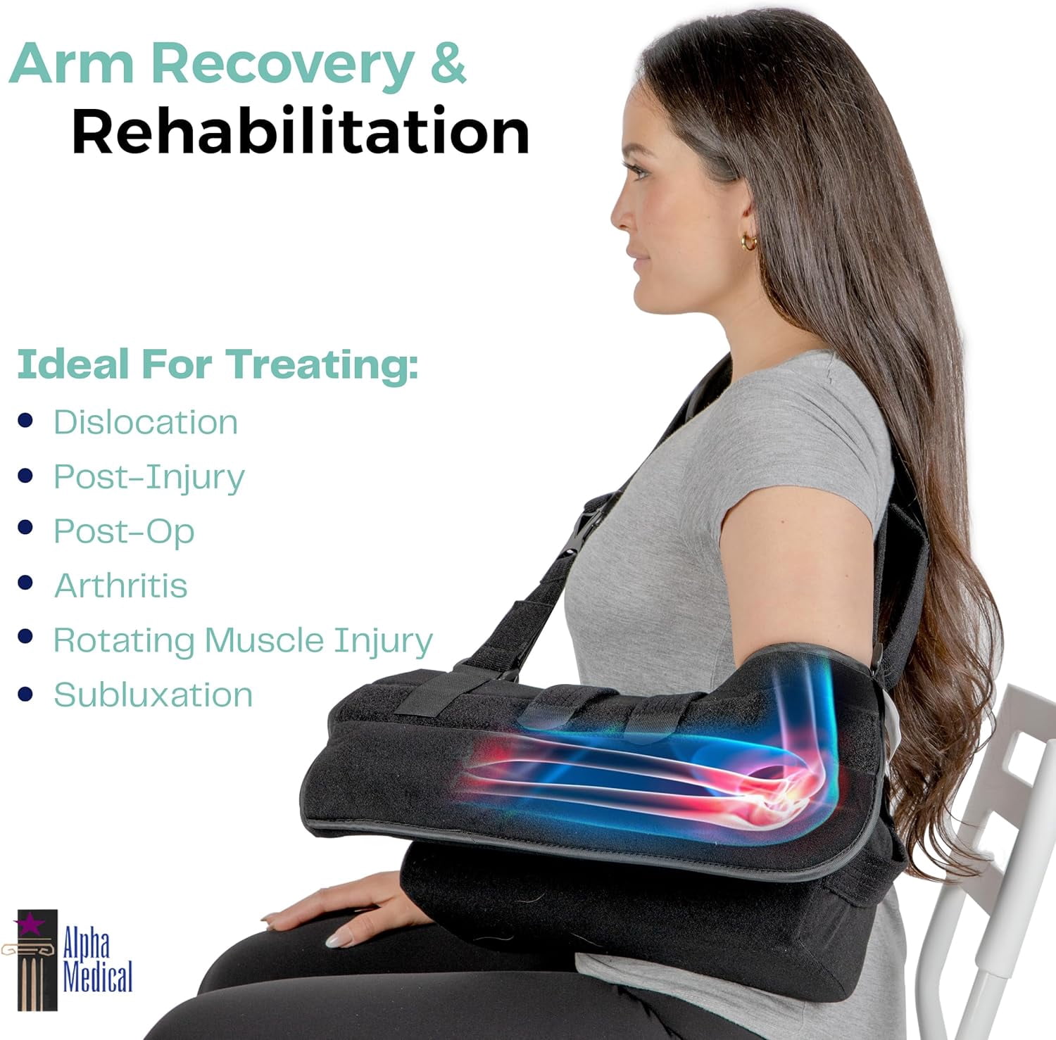 Alpha Medical Shoulder Immobilizer w/ Removable Pillow – Rotator Cuff – Sublexion – Shoulder Abduction Sling – Post-Op Shoulder & Arm Brace w/ exercise ball.  Fits Right or Left Arm.  L3660