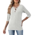 thumbnail image 4 of Womens Tops 3/4 Sleeve Henly Classic Button Down Blouses Business Work Casual Outfits Basic Tees Summer Fashion Clothing, 4 of 5