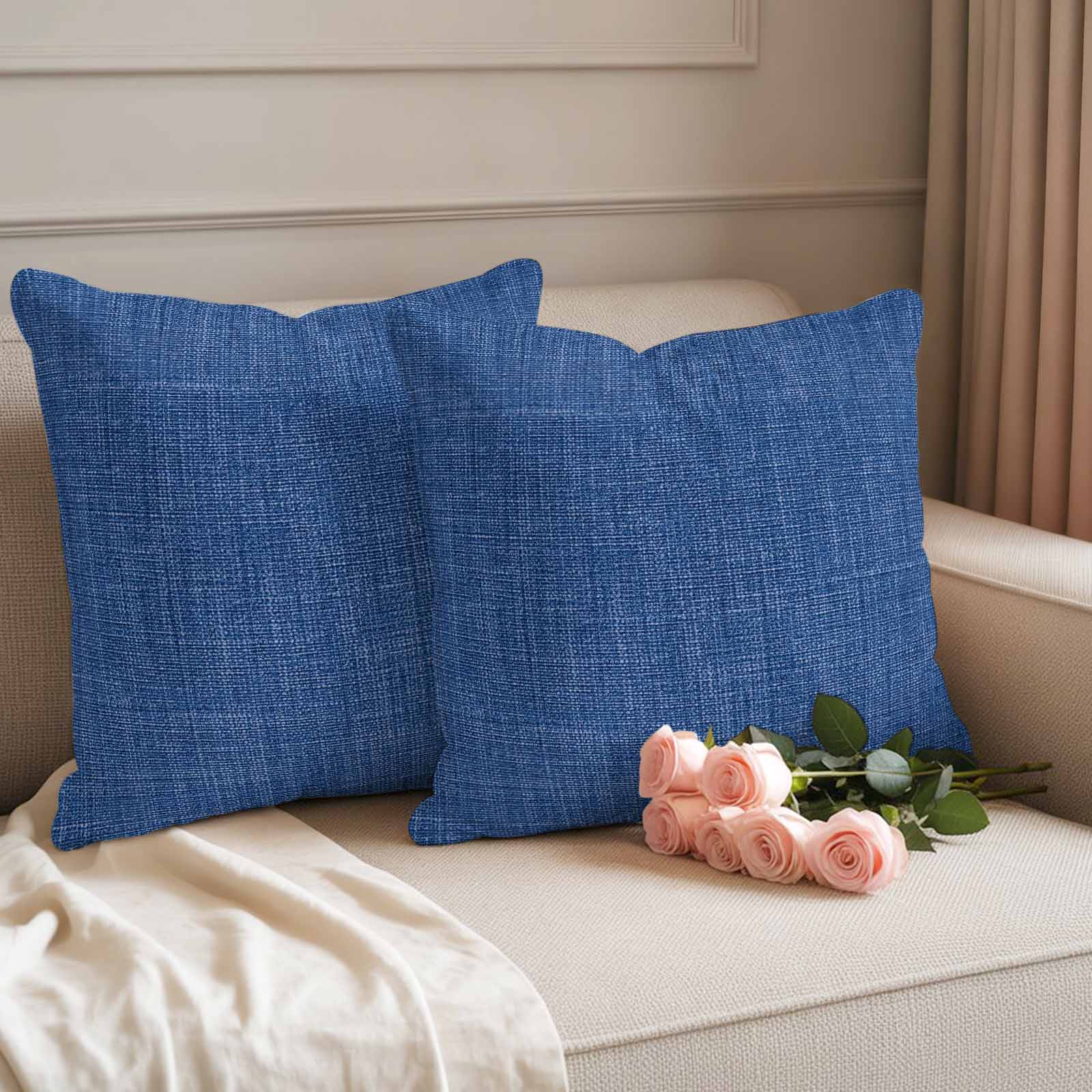 Navy Blue Outdoor Waterproof Pillow Covers, Vintage Country Monochrome Farmhouse Decorative Square Throw Pillowcase Sofa Cushion Sham for Patio/Couch/Chair, 16"x16" 2 Pack