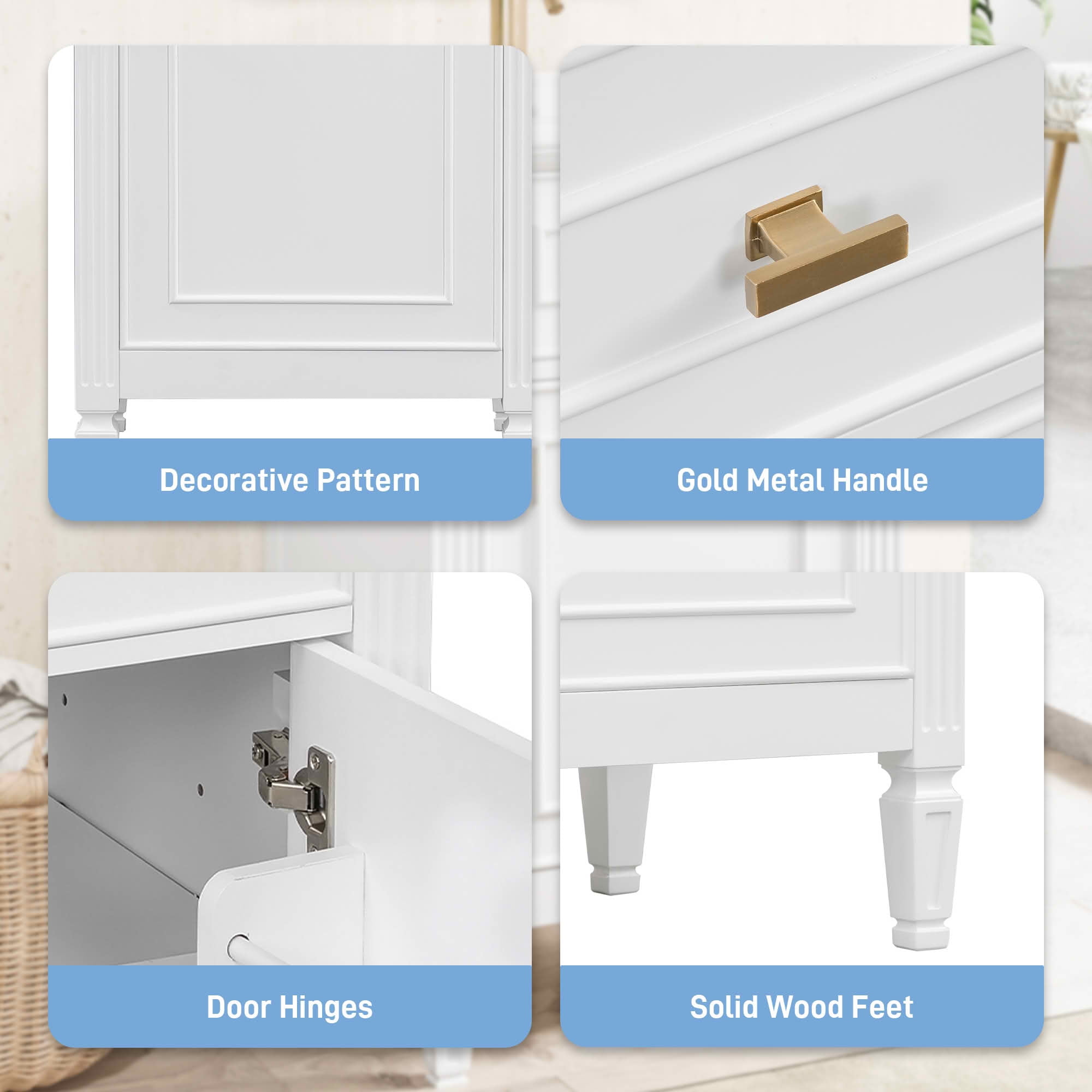 MAYEERTY 20-Inch Bathroom Vanity with Sink, Solid Wood Legs Adjustable Shelf Tilt-Out Drawer Zinc Alloy Knobs, Modern Freestanding Small Bathroom, White