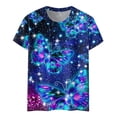 thumbnail image 3 of Gibobby Camiseta de manga corta para mujer Camiseta manga corta con cuello redondo y estampado moda informal para mujer(Azul,CH), 3 of 4