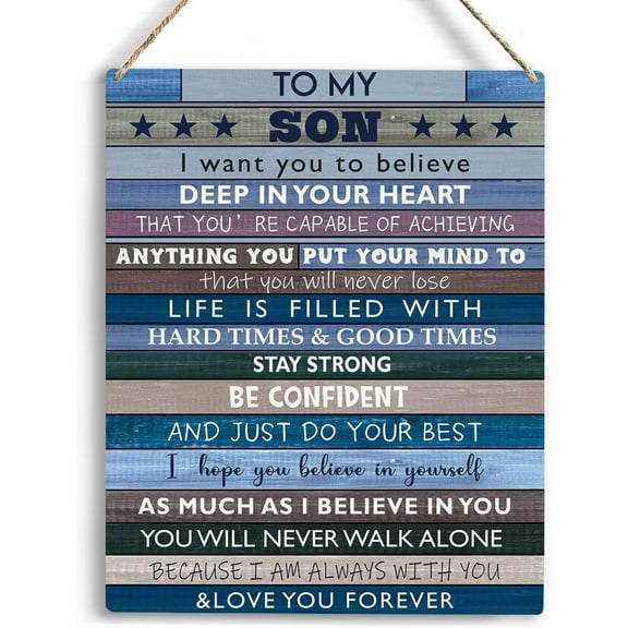 To My Son Wooden Hanging Sign from Mom Dad Son Gifts Family Wall Decor for Boys Room Bedroom Birthday Christmas Thanksgiving Gifts for Son Wall Art Gifts for Boys Living Room 8x10 Inch