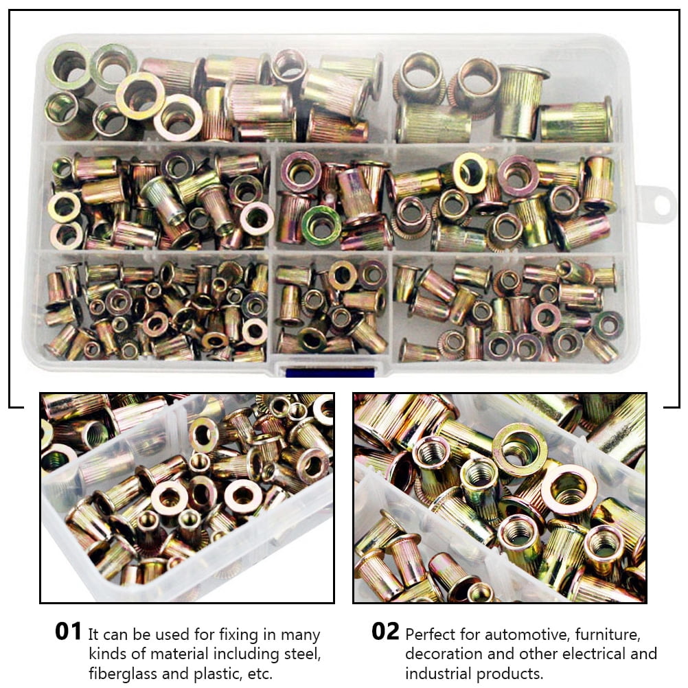 300 pcs  Assorted Rivet Nuts Stainless Steel Nuts Utility Screws Nuts Flat Head Nut