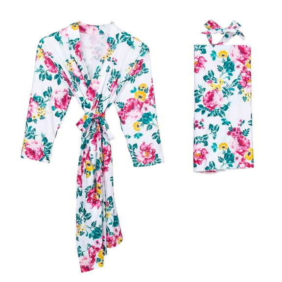 Nrmvnmi Women's Floral Maternity Robe/Labor and Delivery Robe for Hospital Robe/Nursing Pregnancy Robe Sleepwear White L/XL/XXL