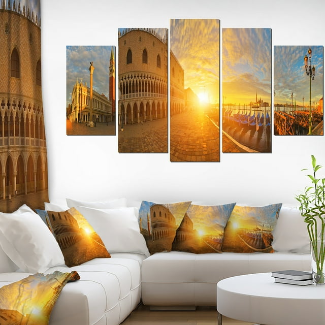Bright Sunrise in Italy Panorama - Cityscape Canvas Art Print