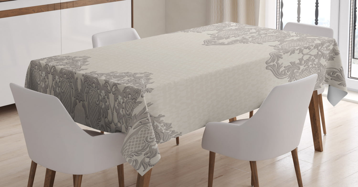 Taupe Tablecloth, Lace Like Framework Borders with Arabesque Details ...