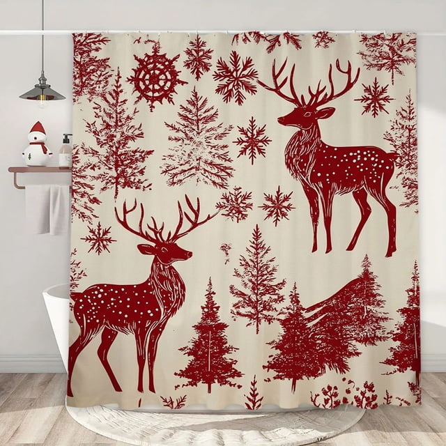 Fmbmuo Rideaux de Douche de Noël Rouges Imperméables en Polyester Décorations, Rideau de Douche Boule de Noël Art Déco 1 Pcs