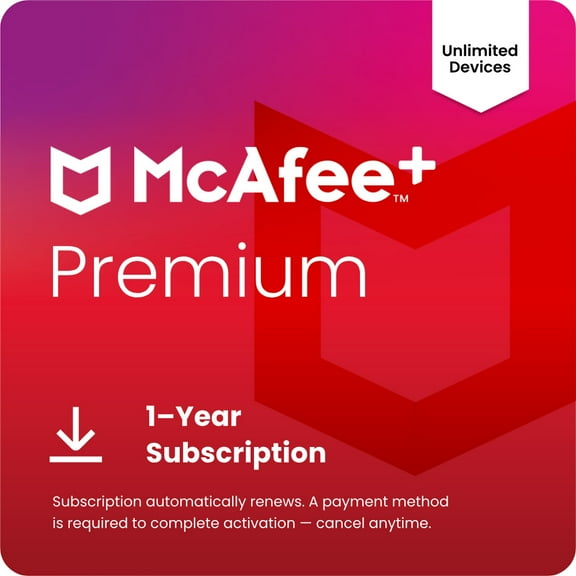McAfee®  Premium Individual Antivirus and Internet Security Software for Unlimited Devices (Windows®/Mac®/Android/iOS/ChromeOS) 2026, 1-Year Subscription with Auto-renewal [Digital Download]