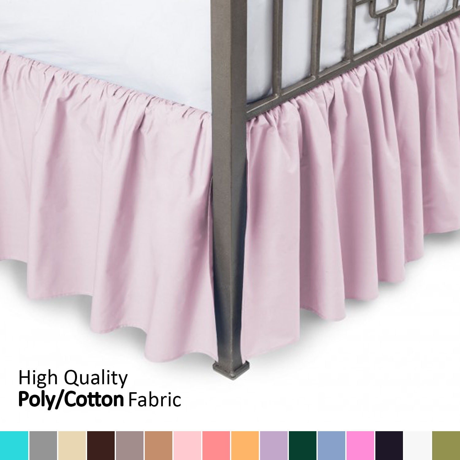 Ruffled Bed Skirt with Split Corners Queen, Pink, 18" Drop Bedskirt