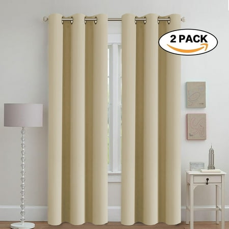 - FlamingoP Spring/Summer Noise Reducing Thermal Insulated Solid Ring Top Blackout Window Curtains / Drapes (Two Panels, 42 x 84 Inch, Wheat)