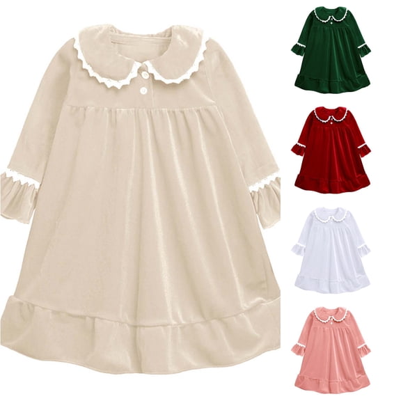 Gunia Toddler Girl Nightgown Princess Pajama Dress Long Sleeve Bathrobe Velvet Sleep Dress For Kids Babys Clothes Night Gowns Pjs Loungewear Khaki 12-24 Months