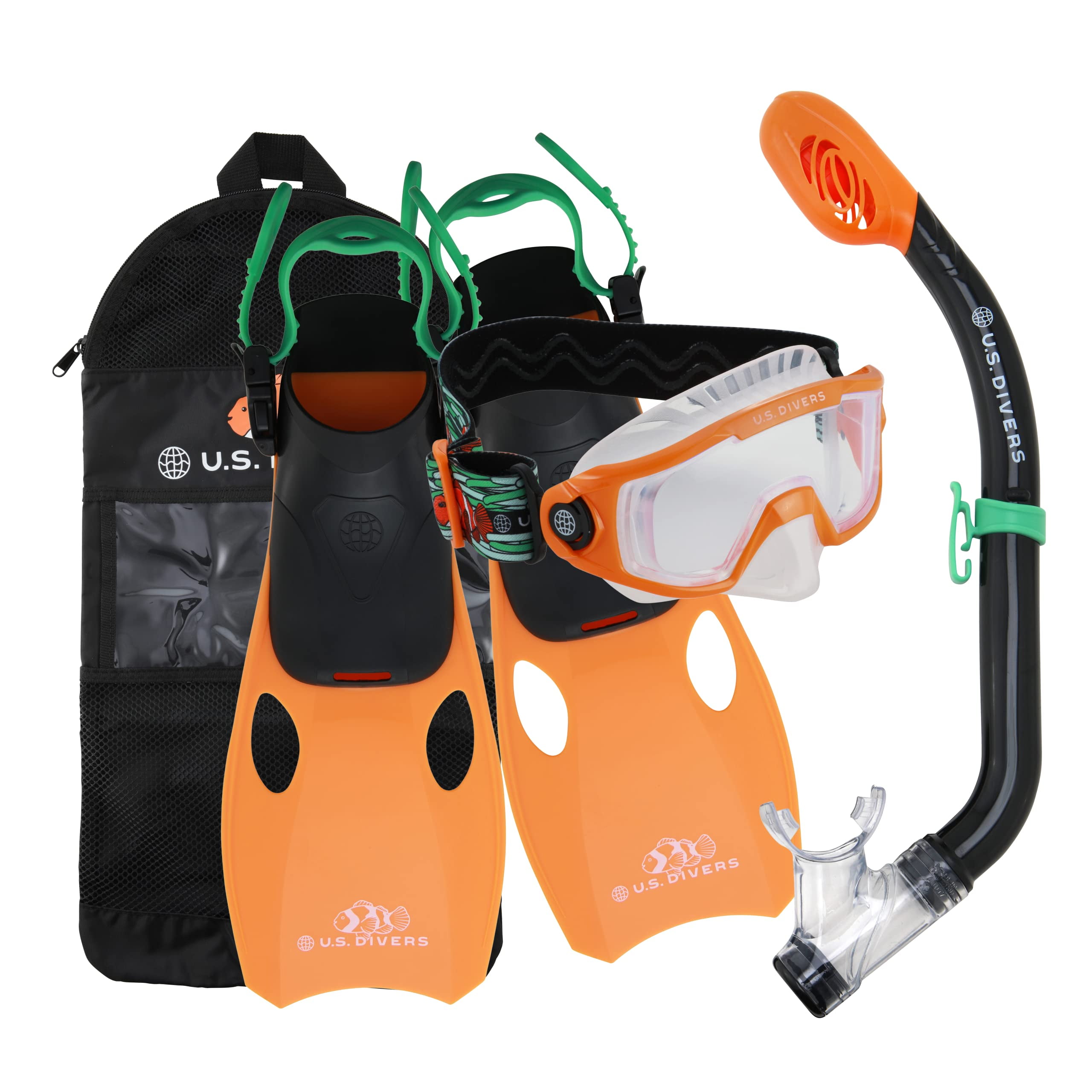 U.S. Divers Avila Junior Unisex Snorkel Set - Curved 1-Window Lens for  Panoramic Vision, Anti-Fog Lens, Dry Top Snorkel, Easy Adjust Fins | Ages  6+
