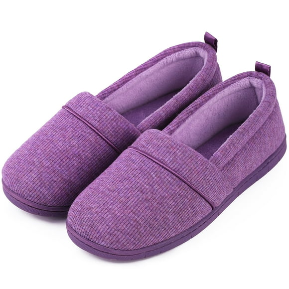 HomeTop Women's Comfort Cotton Knit Memory Foam House Shoes Light Weight Terry Cloth Loafer Slippers