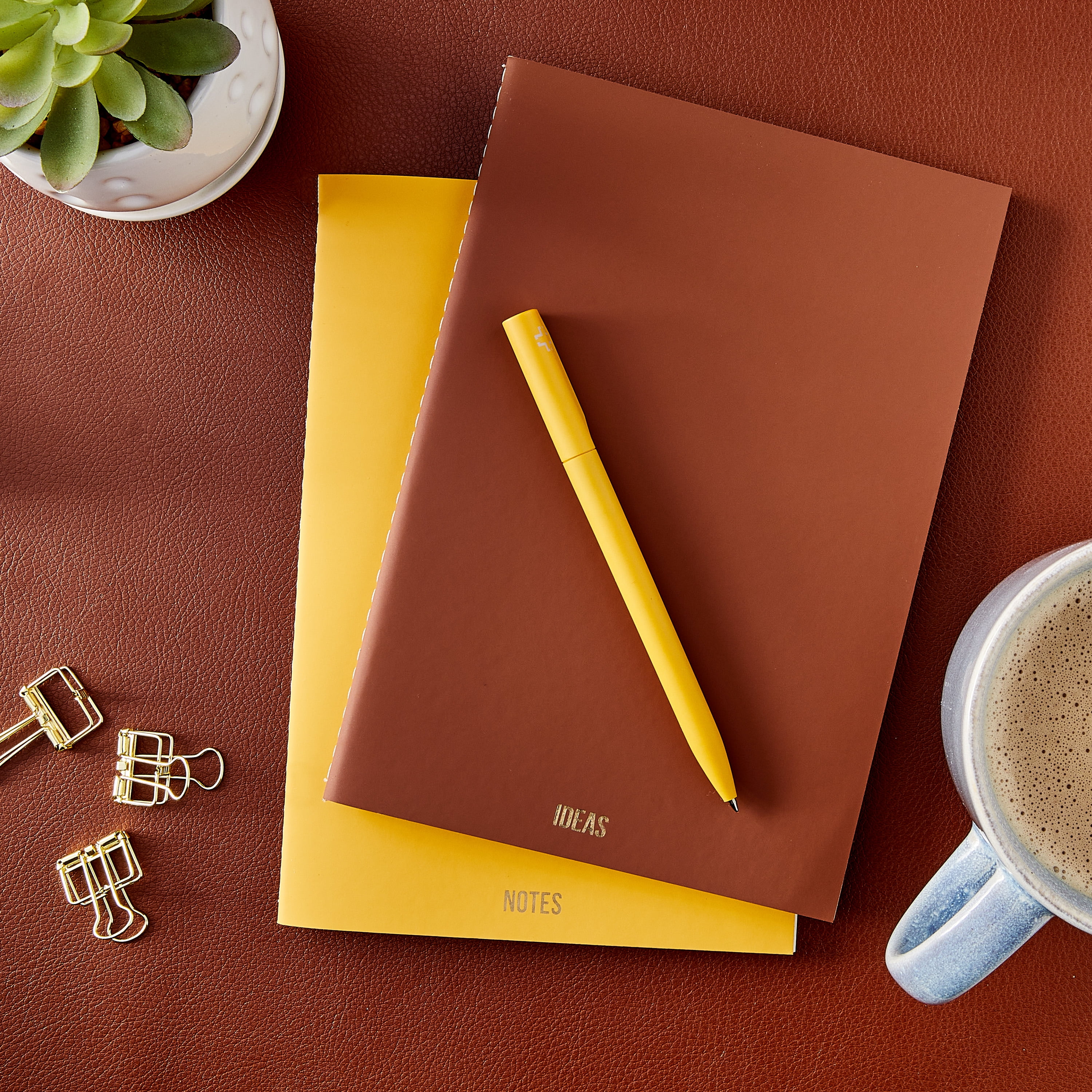 (2 pack) Pen+Gear Simulated Leather Journals, Golden Pond & Cognac Brown, 5.5" x 8", 60 Ruled Pages, Set of 2