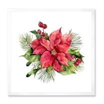 Designart 'Christmas Fir Branch and Holly Mistletoe Berries I' Traditional Framed Art Print