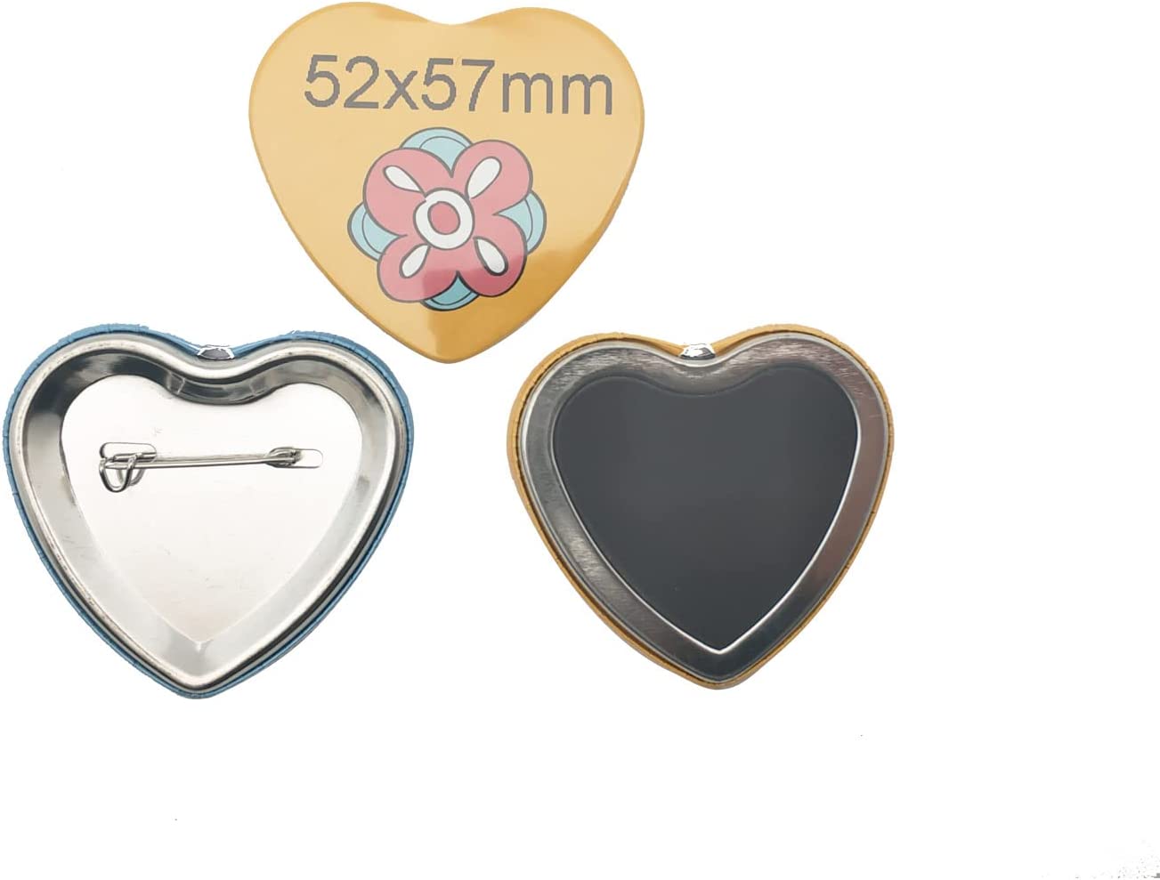 INTSUPERMAI 100pcs Heart Shape Metal Tin Button Pin Badge