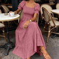thumbnail image 6 of Atogsazn Women Square Neck Puff Sleeve Dress Smocked Tiered Maxi Dresses Flowy Ruffle A-Lined Sundress Pink XXL Fashion, 6 of 7