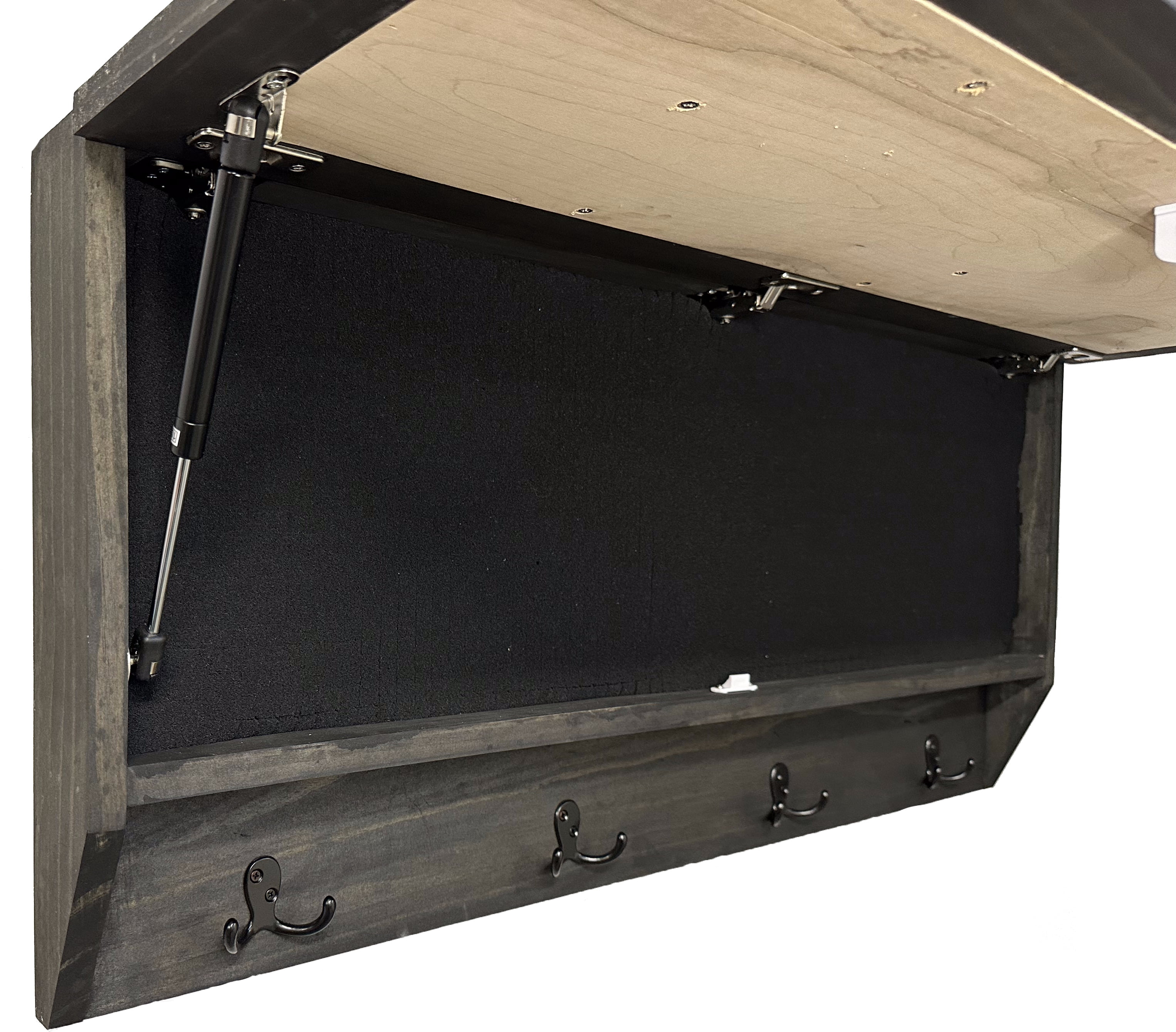 Secure Gun Cabinet with Rustic Mountain Theme Black and Natural Wood Coat Rack
