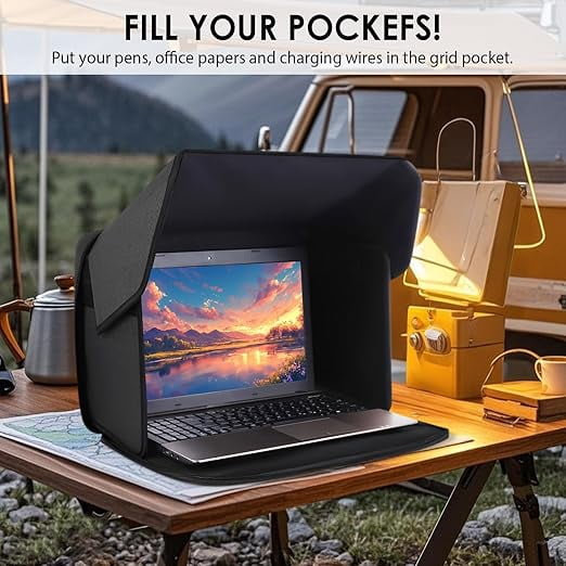 3-in-1 Laptop Case with Anti-Glare Sunshade, Laptop Sun Shade for Working Outside,Foldable Laptops Case Shield Cover 14'' - Blocks Sunlight