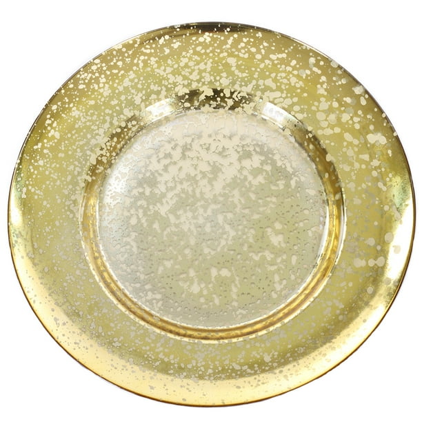 Koyal Wholesale Antique Mercury Glass Charger Plates, Bulk Set of 4